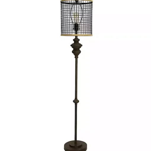 Industrial Edison Bulb Metal Mesh Shade Floor Lamp