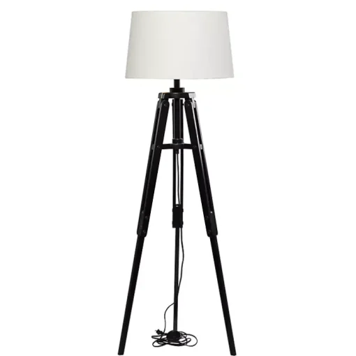 Industrial Tripod Wooden Floor Lamp