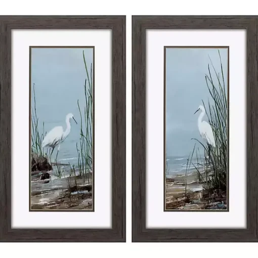 Island Egret Framed Art Prints, Set of 2