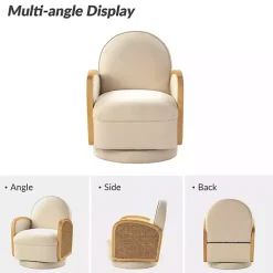 Ivory & Natural Rattan Swivel Accent Chair