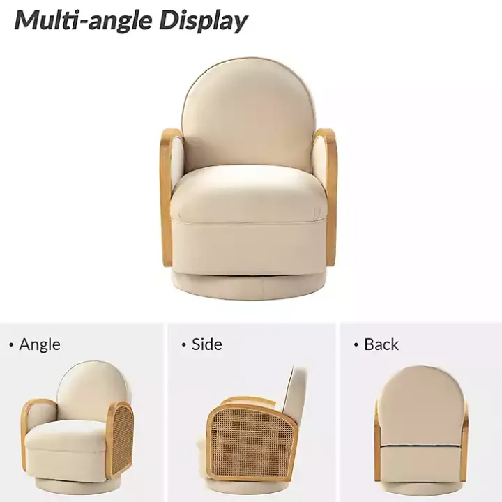 Ivory & Natural Rattan Swivel Accent Chair