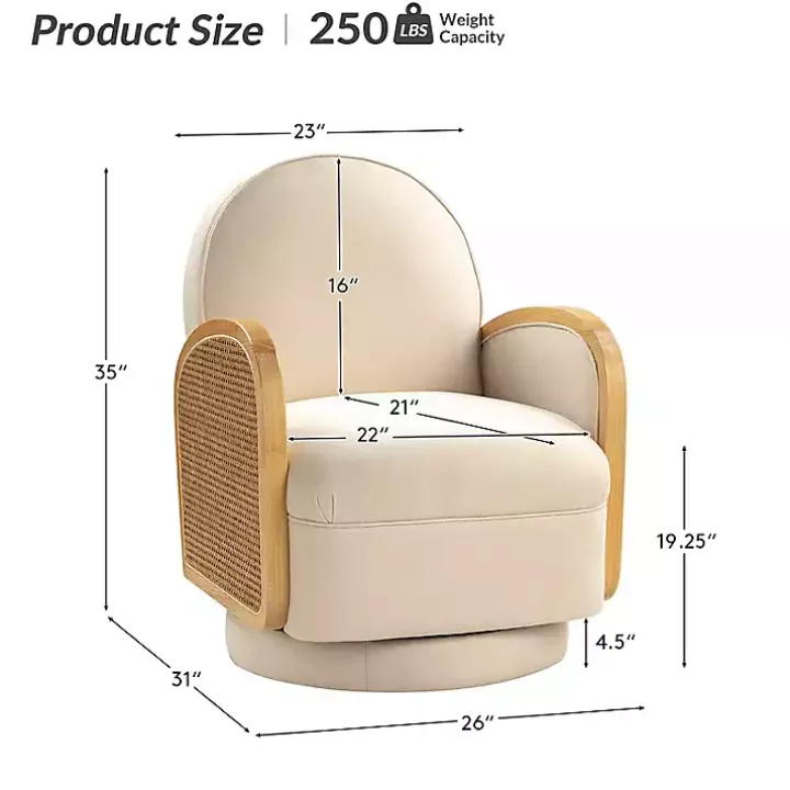 Ivory & Natural Rattan Swivel Accent Chair