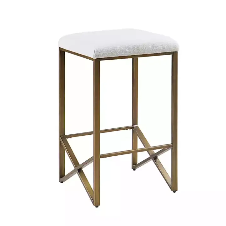 Ivory and Gold Backless Counter Stool