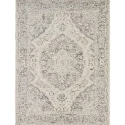 Ivory and Gray Oushak Medallion Area Rug, 6x9