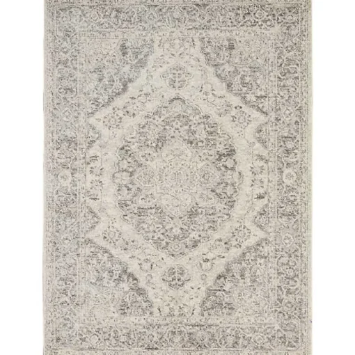 Ivory and Gray Oushak Medallion Area Rug, 6x9