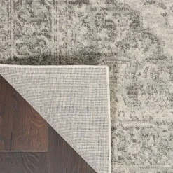 Ivory and Gray Oushak Medallion Area Rug, 5x7