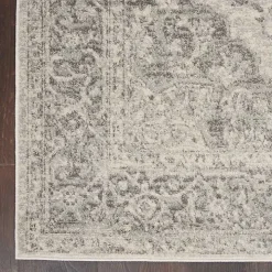 Ivory and Gray Oushak Medallion Area Rug, 6x9