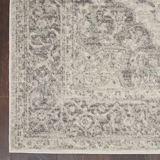 Ivory and Gray Oushak Medallion Area Rug, 6x9