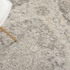 Ivory and Gray Oushak Medallion Area Rug, 6x9