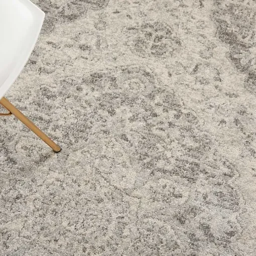 Ivory and Gray Oushak Medallion Area Rug, 6x9