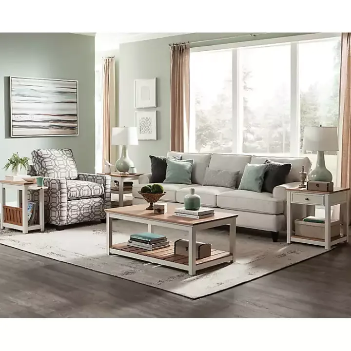 Ivory and Natural Wood Magazine Shelf Accent Table