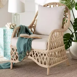 Ivory Braided Rattan Accent Chair