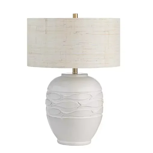 Ivory Carved Fish Ceramic Table Lamp