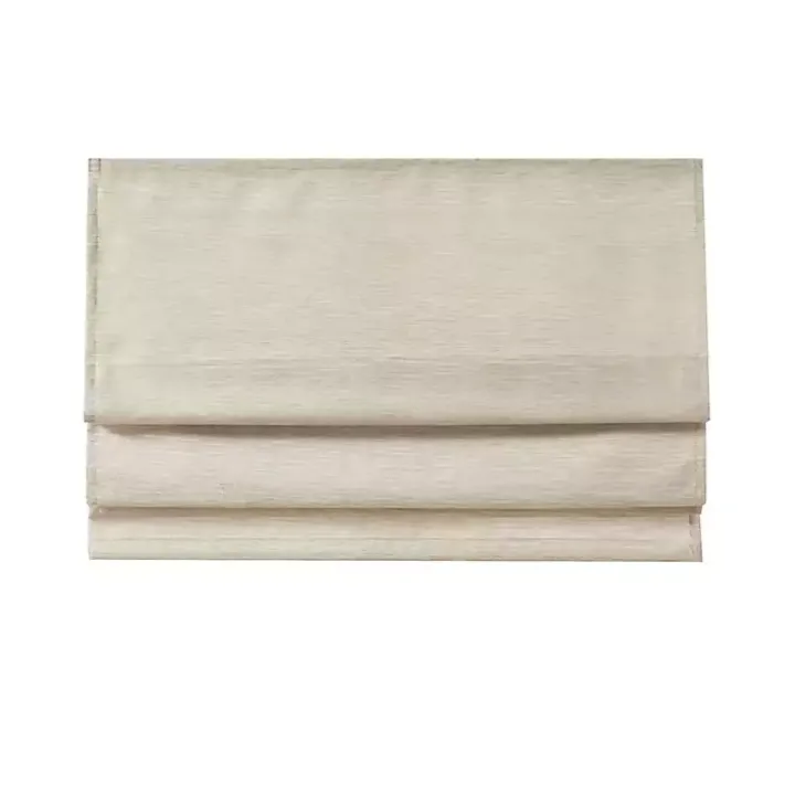Ivory Faux Silk Room Darkening Roman Shade, 33 in.