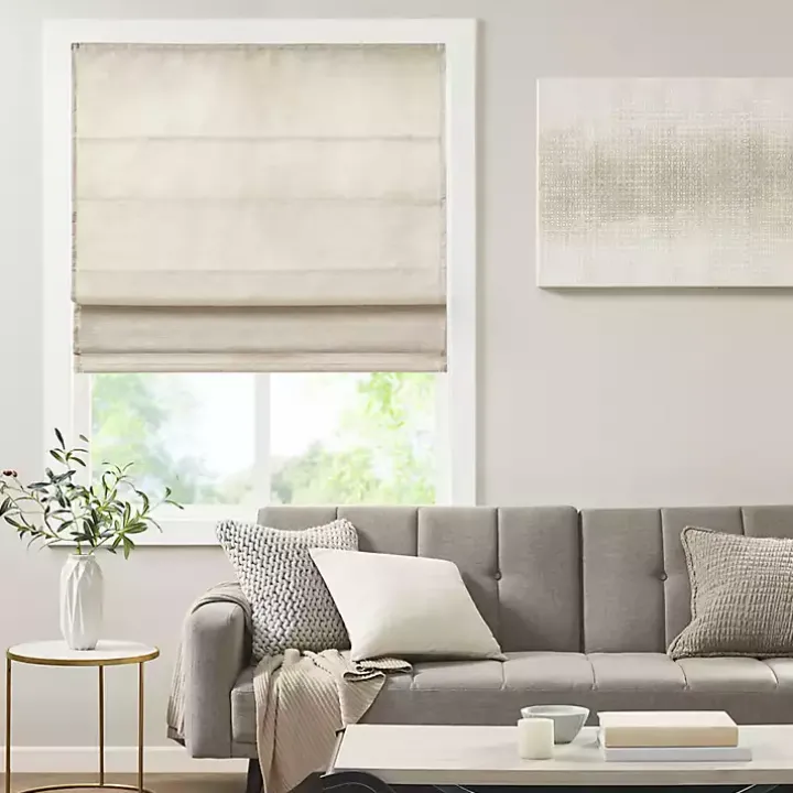 Ivory Faux Silk Room Darkening Roman Shade, 33 in.