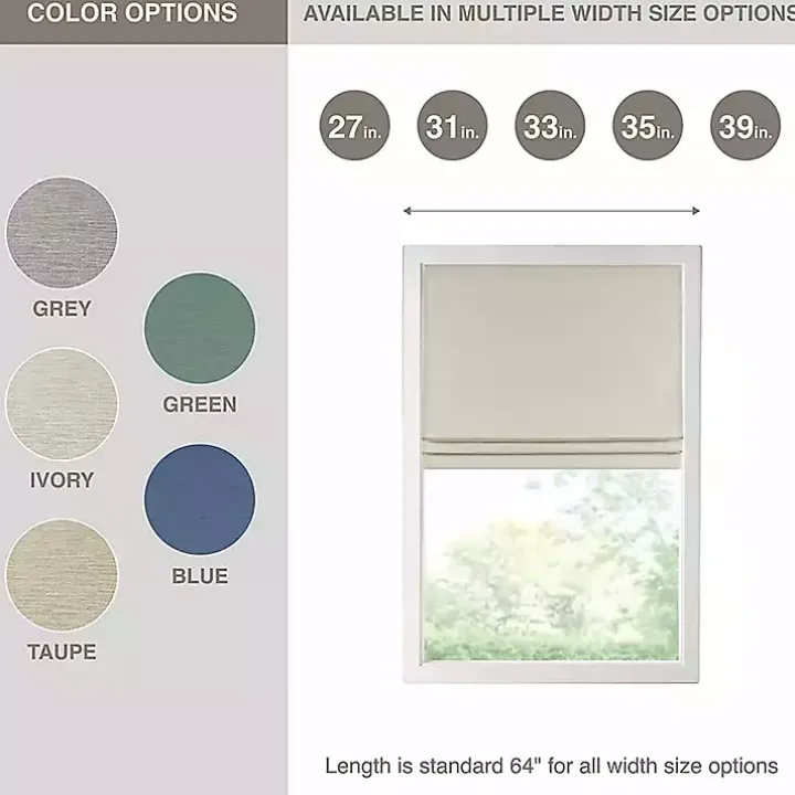 Ivory Faux Silk Room Darkening Roman Shade, 33 in.