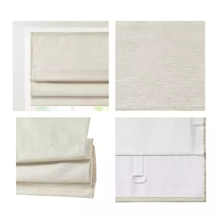 Ivory Faux Silk Room Darkening Roman Shade, 33 in.