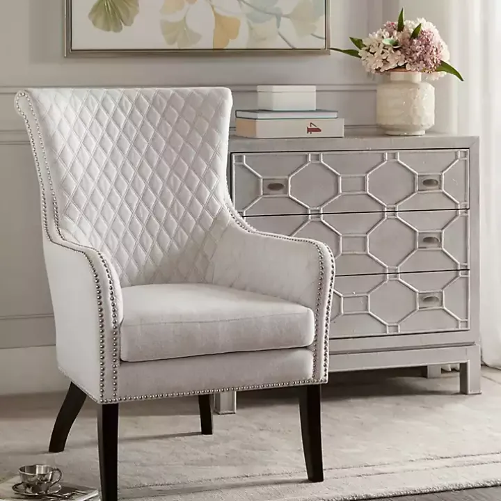 Ivory Lanea Quilted Accent Chair with Silver Studs