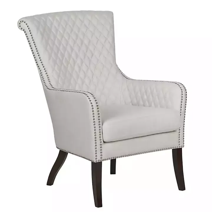 Ivory Lanea Quilted Accent Chair with Silver Studs