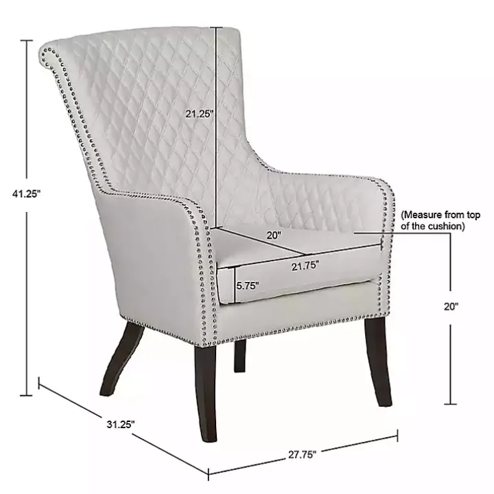 Ivory Lanea Quilted Accent Chair with Silver Studs