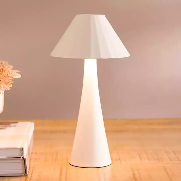 Ivory Metal Ribbed Rechargeable Touch Lamp