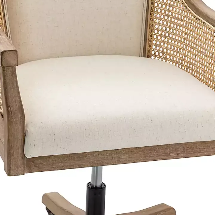 Ivory Rattan Swivel Office Chair