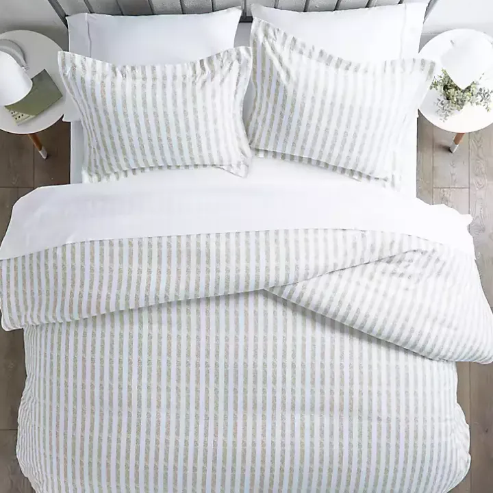 Ivory Rugged Stripes Puffed 3-pc. Queen Duvet Set