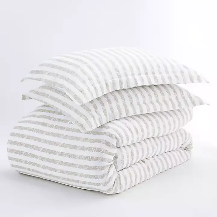 Ivory Rugged Stripes Puffed 3-pc. King Duvet Set
