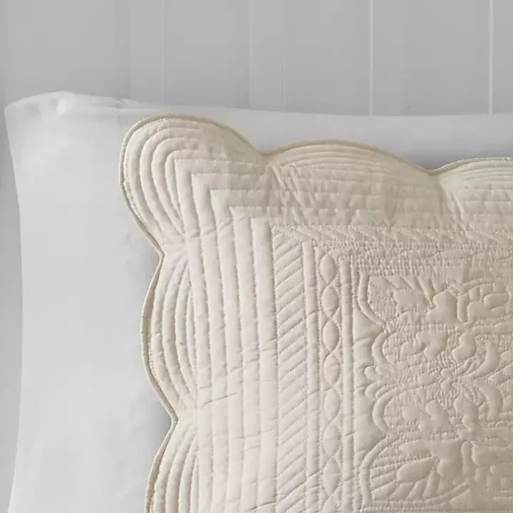 Ivory Scalloped Monica 3-pc. Queen Coverlet Set