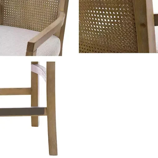 Ivory Upholstered Cane Backrest Counter Stool