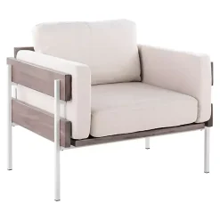 Ivory Upholstered Gray Wood Accent Chair