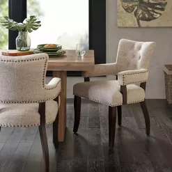 Ivory Upholstered Tufted Dining Chairs, Set of 2