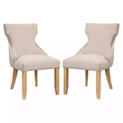 Ivory Upholstered Wingback Dining Chairs, Set of 2