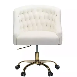 Ivory Velvet Tufted Golden Leg Swivel Office Chair
