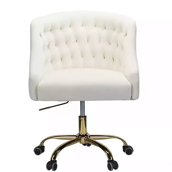 Ivory Velvet Tufted Golden Leg Swivel Office Chair