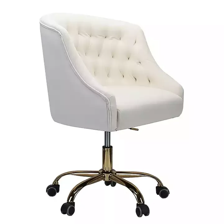 Ivory Velvet Tufted Golden Leg Swivel Office Chair
