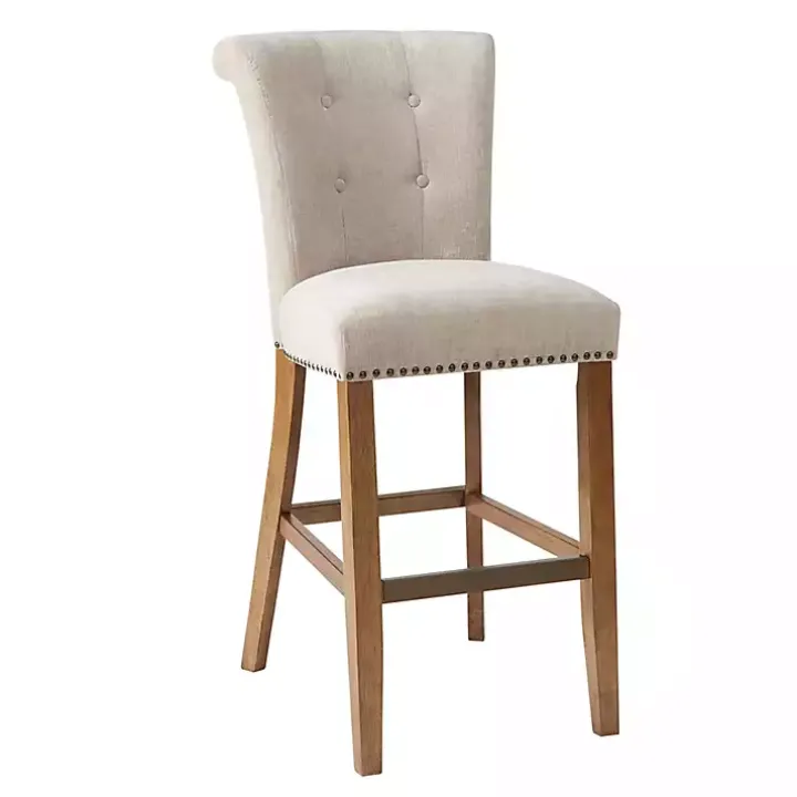 Ivory Wesley Tufted Bar Stool with Nailhead Trim