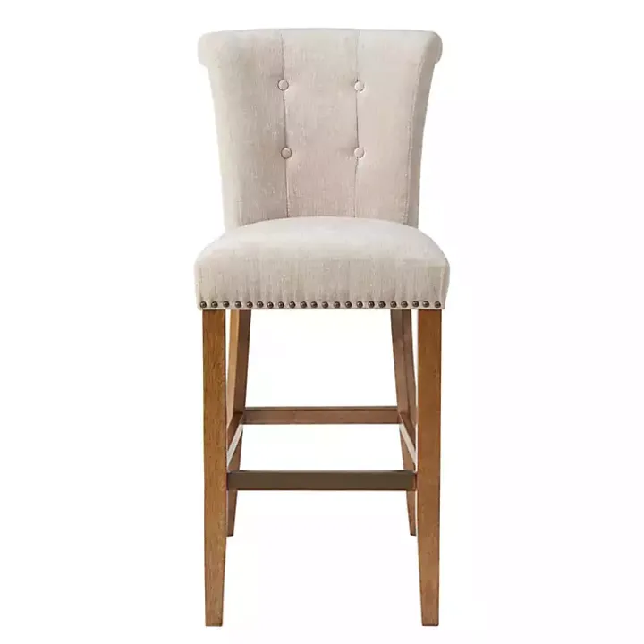 Ivory Wesley Tufted Bar Stool with Nailhead Trim