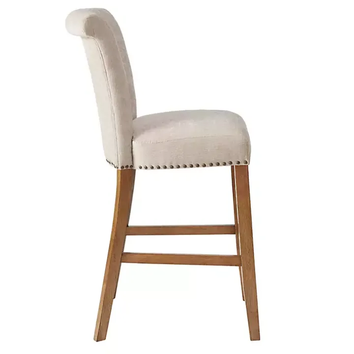 Ivory Wesley Tufted Bar Stool with Nailhead Trim