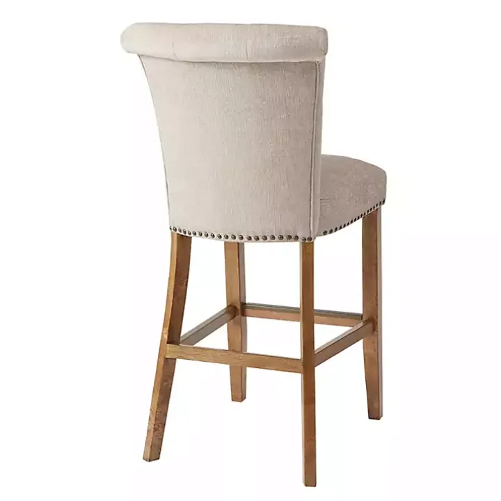 Ivory Wesley Tufted Bar Stool with Nailhead Trim