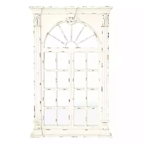 Ivory Window Frame Beveled Mirror