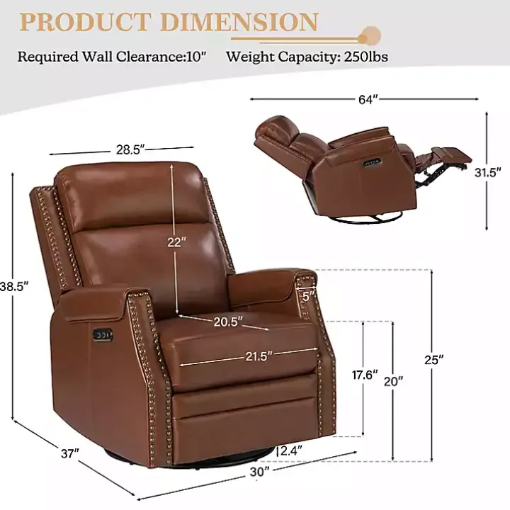 Johanna Brown Leather Swivel Power Recliner