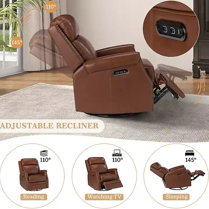 Johanna Brown Leather Swivel Power Recliner