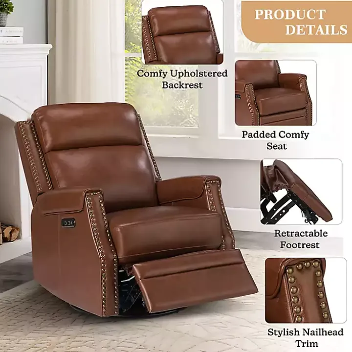 Johanna Brown Leather Swivel Power Recliner