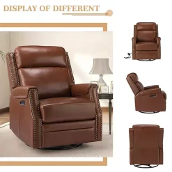 Johanna Brown Leather Swivel Power Recliner