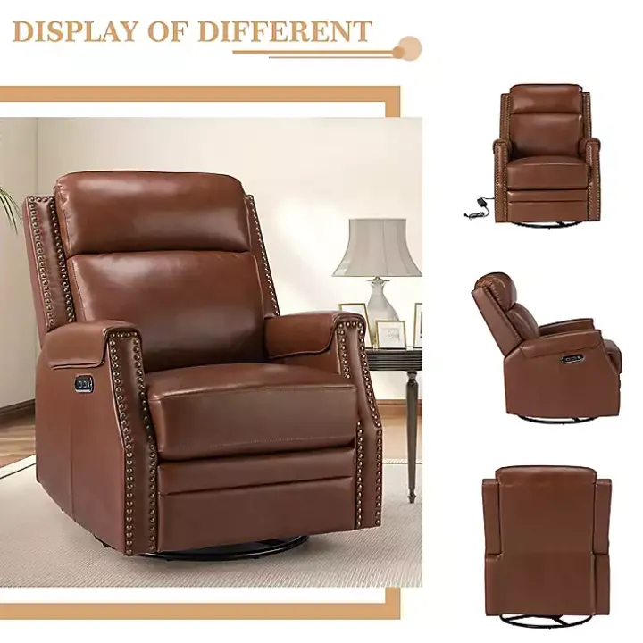 Johanna Brown Leather Swivel Power Recliner