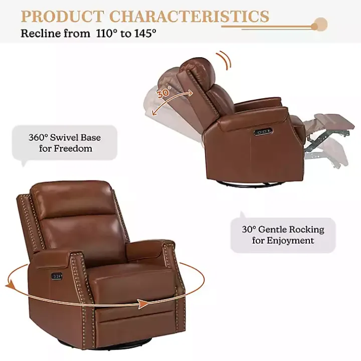 Johanna Brown Leather Swivel Power Recliner
