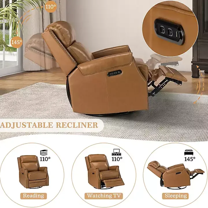 Johanna Tan Leather Swivel Power Recliner