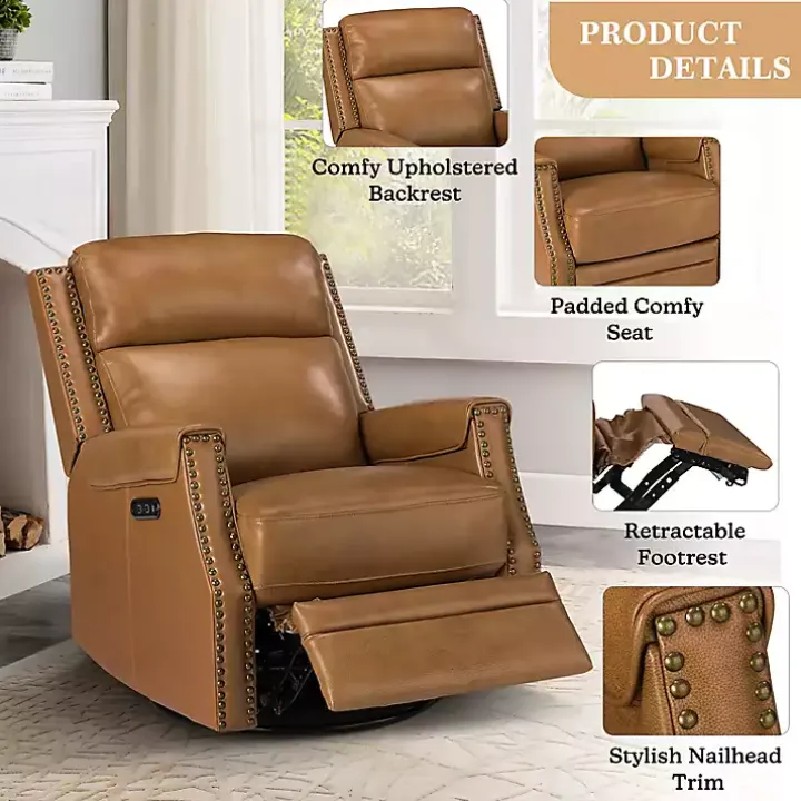 Johanna Tan Leather Swivel Power Recliner