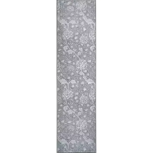 Kalini Gray Floral Washable Runner, 2x7
